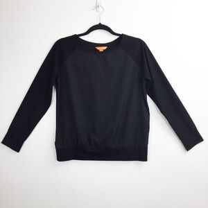 Joe Fresh Shirt Womens Small Long Sleeve Tee Black Polkadot Front Panel Cuffed